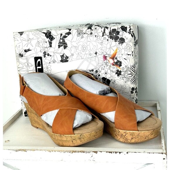 New CL By Laundry Dream Girl Women Size 9 Clay Nubuck Cork Wedge Sandal Slip On - Picture 5 of 10